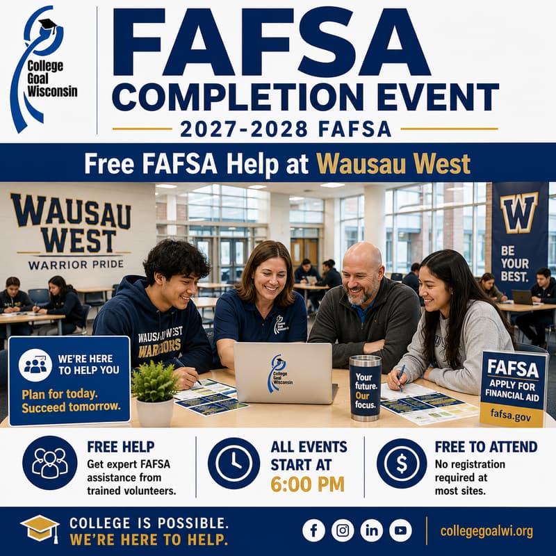 Cover Image for College Goal Wisconsin — Free FAFSA Help at Wausau West