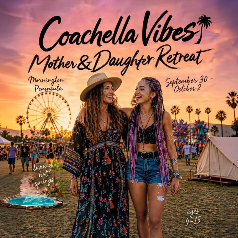 Cover Image for Coachella Vibes 💫 Mum & Daughter Retreat, Mornington Peninsula | Girls 9 -15 💕