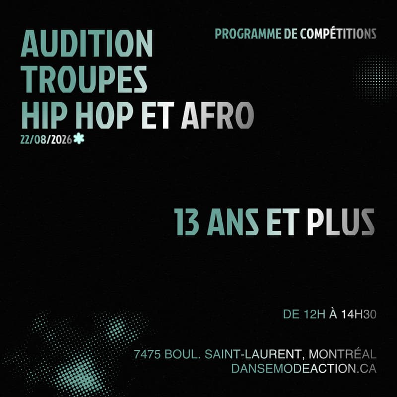 Cover Image for Audition Troupes Hip Hop et Afro 13 ans et plus