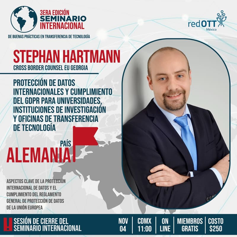 Cover Image for 3ERA EDICIÓN SEMINARIO INTERNACIONAL CON STEPHAN HARTMANN: PROTECCIÓN DE DATOS INTERNACIONALES Y CUMPLIMIENTO DEL GDPR