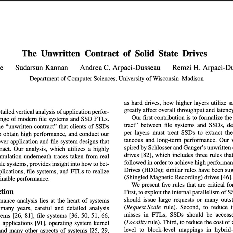 Cover Image for Paper Discussion - The Unwritten Contract of Solid State Drives
