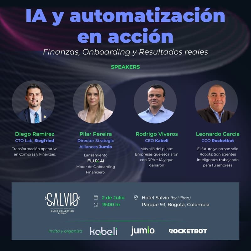 Cover Image for IA + Automatización en acción: Finanzas, Onboarding y Resultados reales. Invitan y Organiza: Kabeli, Jumio & RocketBot