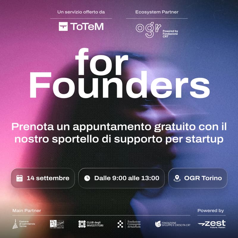 Cover Image for ToTeM For Founders - sportello 14 settembre