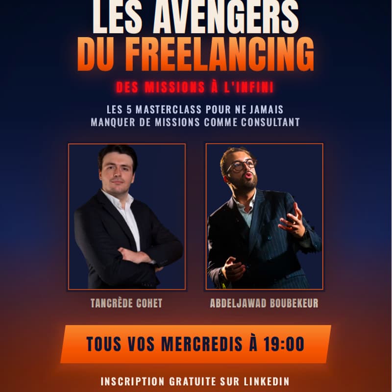 Cover Image for Tous les mercredis 19:00 - Les 5 Masterclass pour ne jamais manquer de missions comme consultant