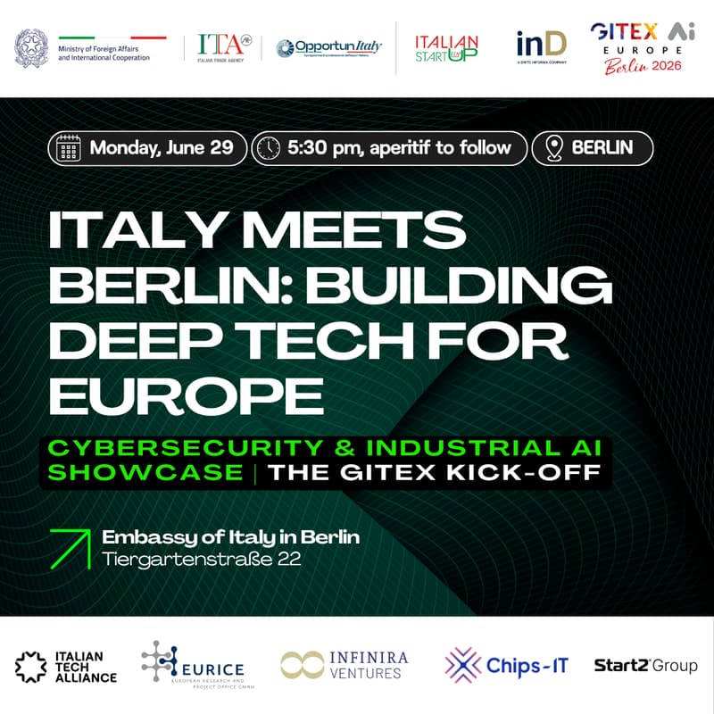 Cover Image for Italy meets Berlin: Building Deep Tech for Europe | Cybersecurity & Industrial AI Showcase - The GITEX kick-off