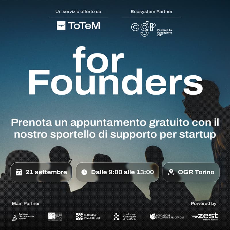 Cover Image for ToTeM For Founders - sportello 21 settembre