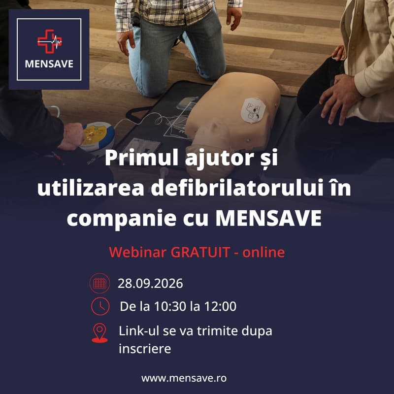 Cover Image for Primul ajutor și utilizarea defibrilatorului în companie cu MENSAVE - Webinar GRATUIT