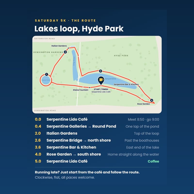 Cover Image for Saturday 5K — Hyde Park Lakes Loop(Imperial College London)