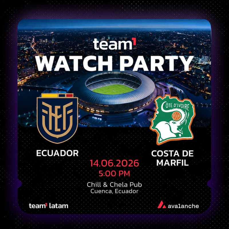 Cover Image for Team1 Watch Party 🔺 Ecuador vs Costa de Marfil