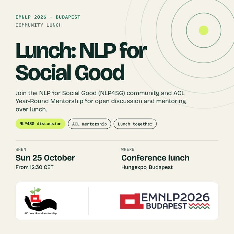Cover Image for Lunch @ EMNLP2026: NLP for Social Good & ACL Mentorship
