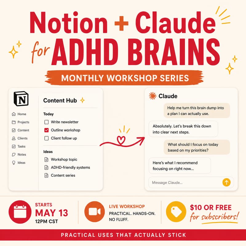 Cover Image for 🧠 Notion + Claude for ADHD Brains: Practical Uses That Actually Stick