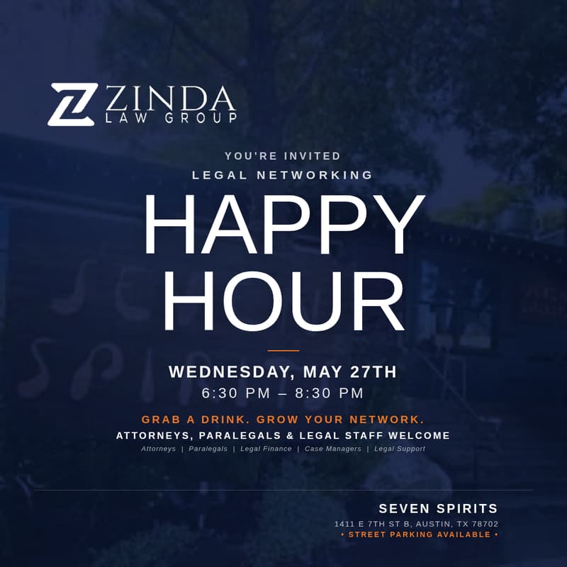 Cover Image for Legal Networking Happy Hour with Zinda Law Group
