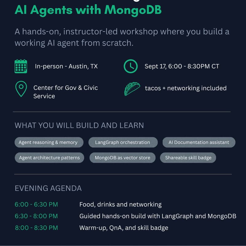 Cover Image for ACM Austin Special Workshop: The A to Z of Building AI Agents with MongoDB