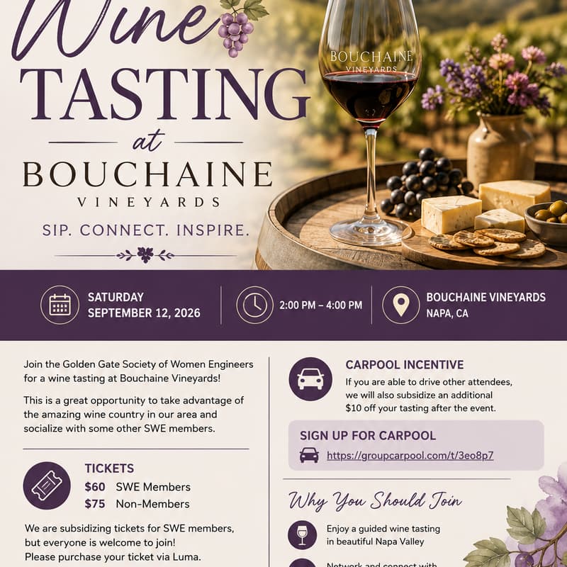 Cover Image for Golden Gate Society of Women Engineers: Napa Valley Wine Tasting