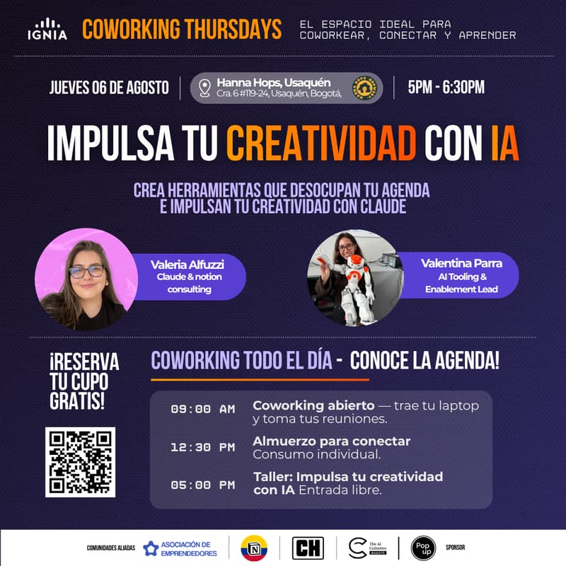 Cover Image for Coworking Thursdays - 06 de Agosto: Impulsa tu creatividad con IA!