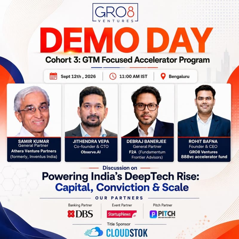 Cover Image for GRO8 Accelerator Fund | Cohort 3 - Demo Day |12th September,2026| Bengaluru