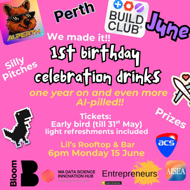 Cover Image for Build Club Perth - June- 1st year birthday celebration drinks