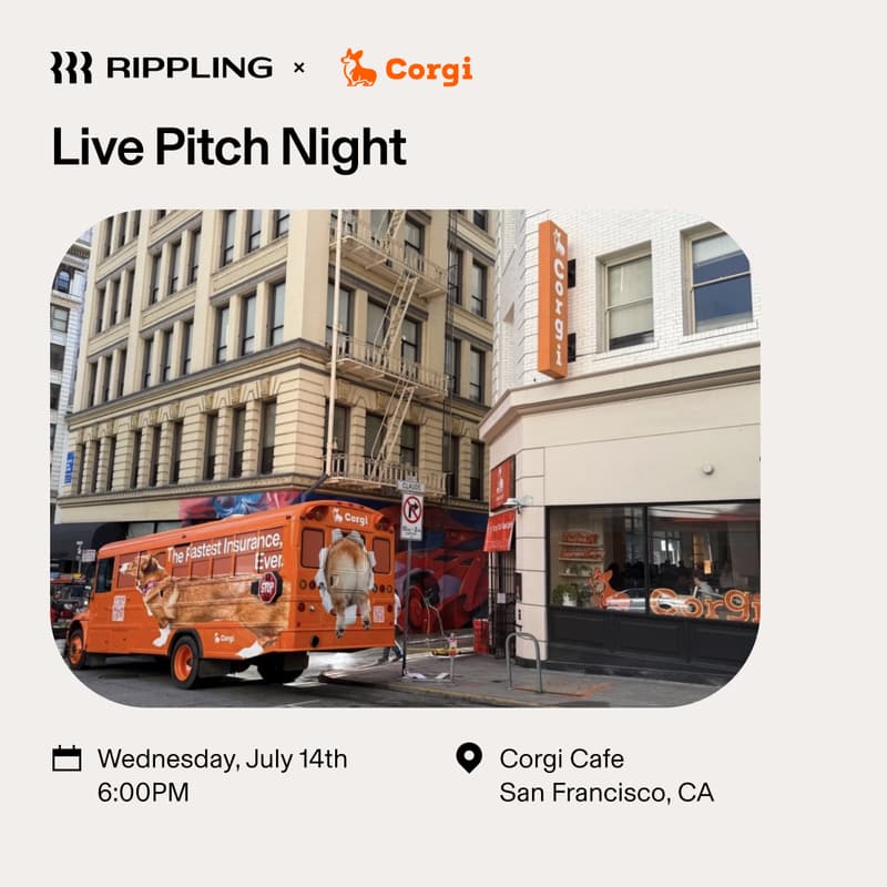 Cover Image for Live Pitch Night SF — Judges from Redpoint & Battery, Drinks at Corgi Cafe