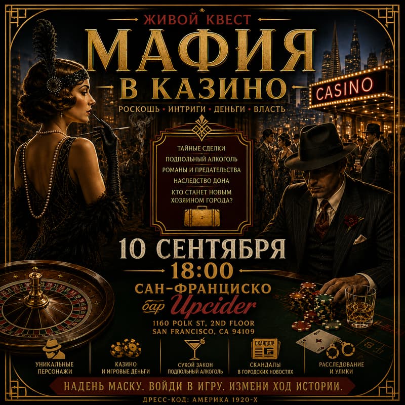 Cover Image for Живой квест «Мафия в казино»: иммерсивная ролевая игра