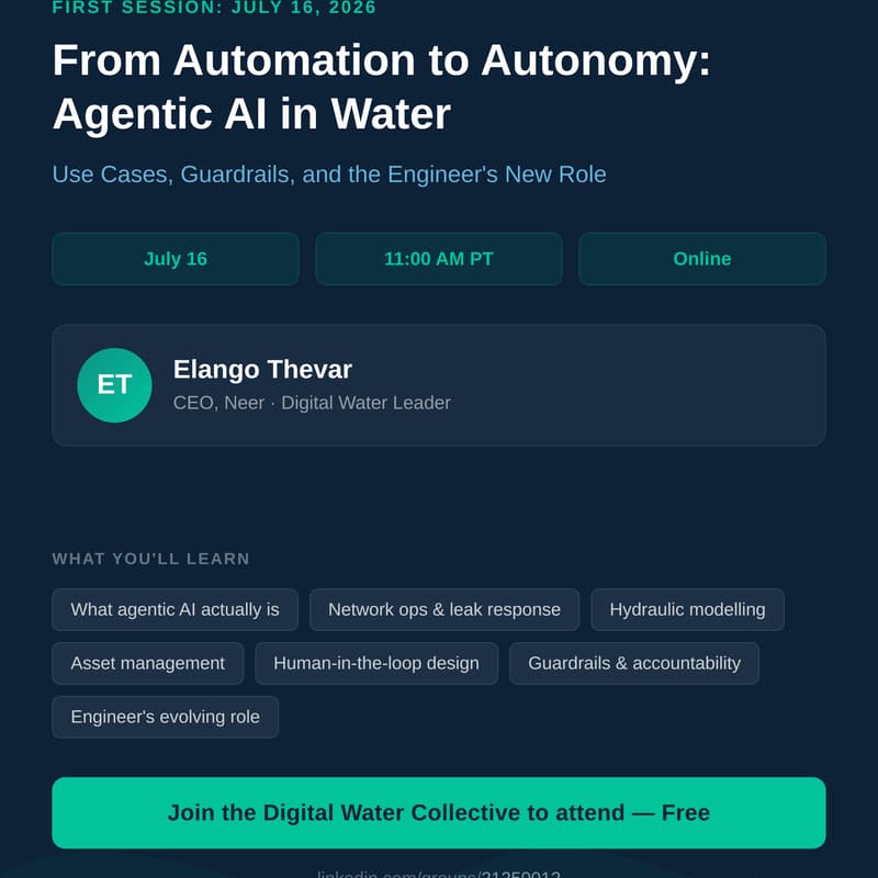 Cover Image for From Automation to Autonomy: Agentic AI in Water — Use Cases, Guardrails, and the Engineer's New Role