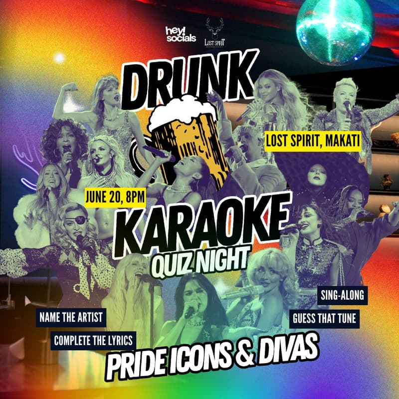 Cover Image for Drunk Karaoke Quiz Night: PRIDE ICONS & DIVAS (Saturday, June 27 | 8PM)