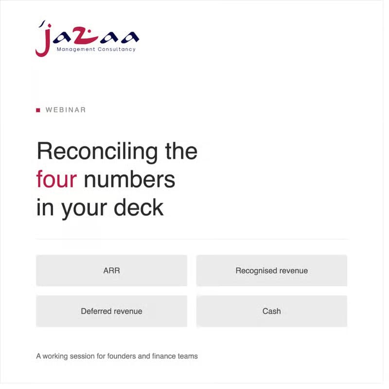 Cover Image for [Webinar] ARR, recognised revenue, deferred revenue and cash: Reconciling the four numbers in your pitch deck