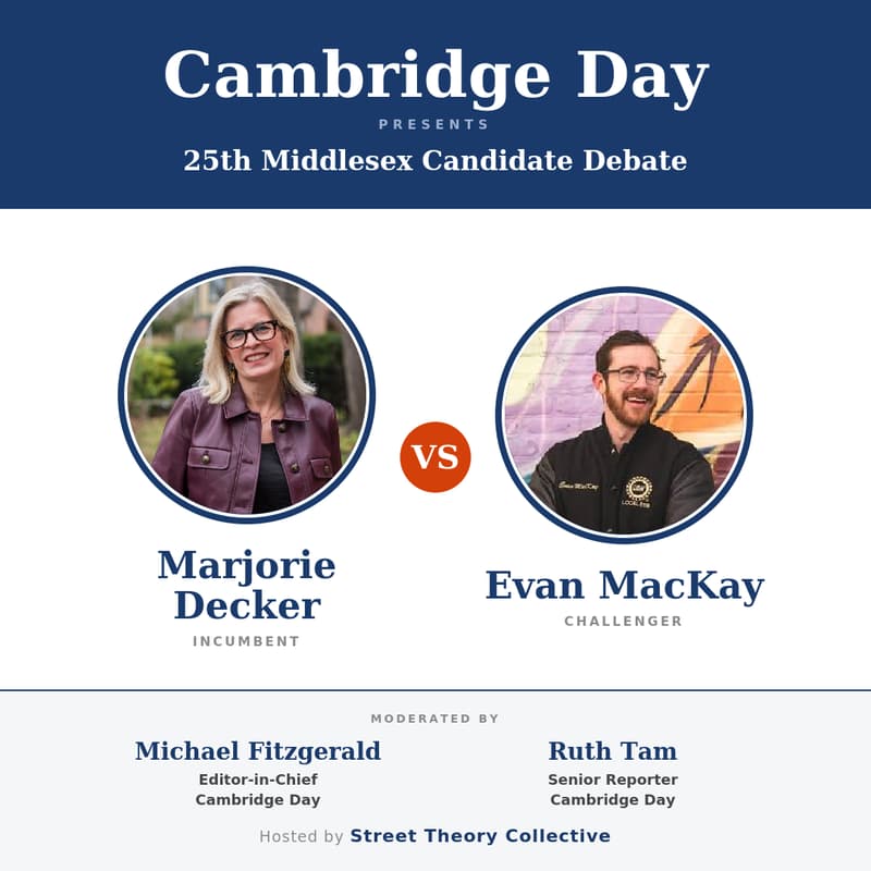 Cover Image for Debate: Marjorie Decker & Evan MacKay - hosted by Cambridge Day