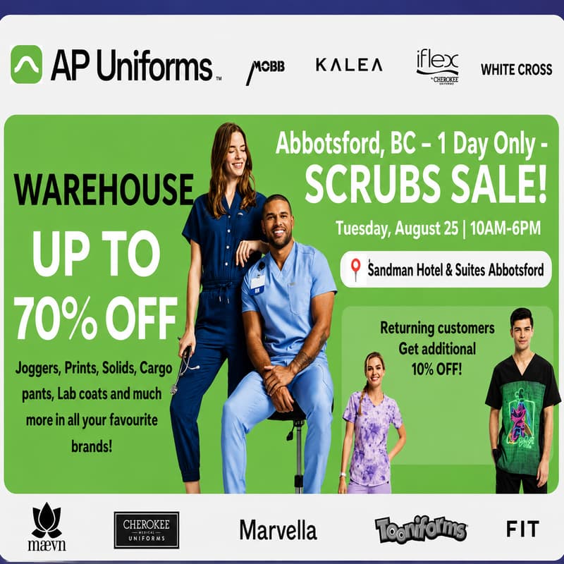 Cover Image for Warehouse Scrubs Sale – Abbotsford, BC – 1 Day Only