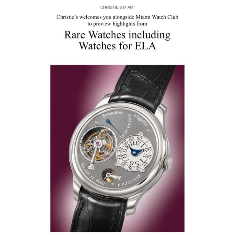 Cover Image for Rare Watches including Watches for ELA — Christie’s Miami x Miami Watch Club