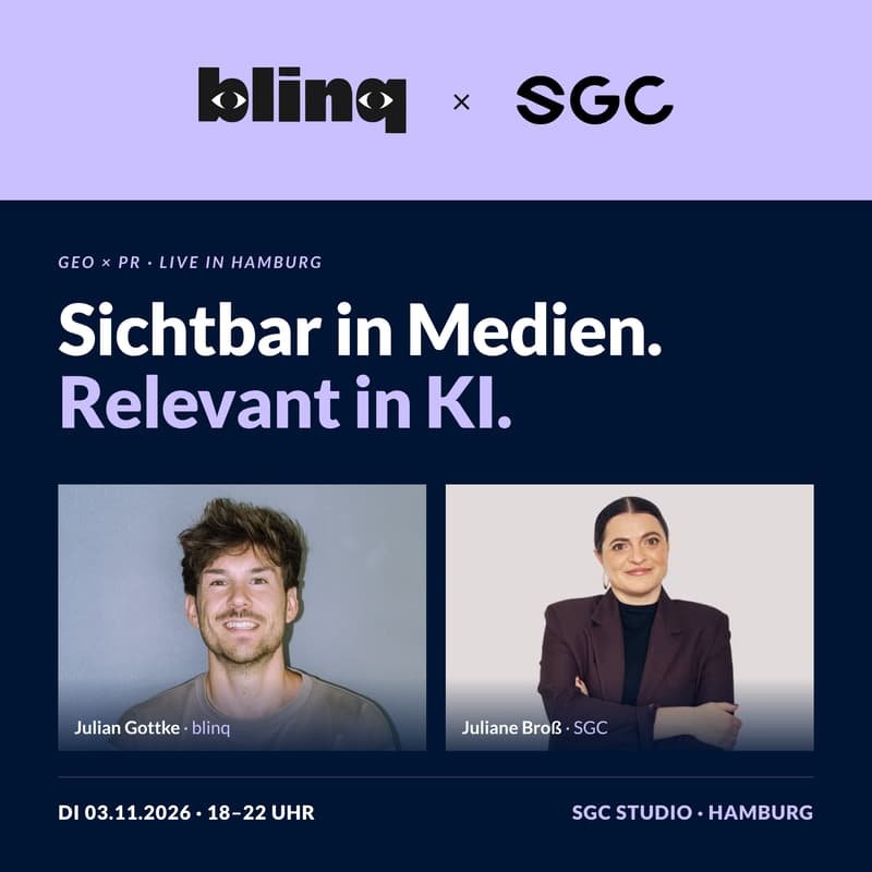 Cover Image for Sichtbar in Medien. Relevant in KI. GEO & PR After Work mit blinq und SGC