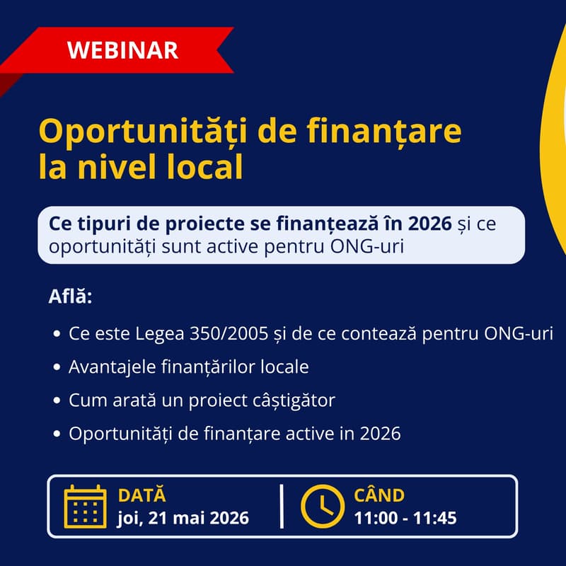 Cover Image for Webinar: Oportunități de Finanțare la Nivel Local