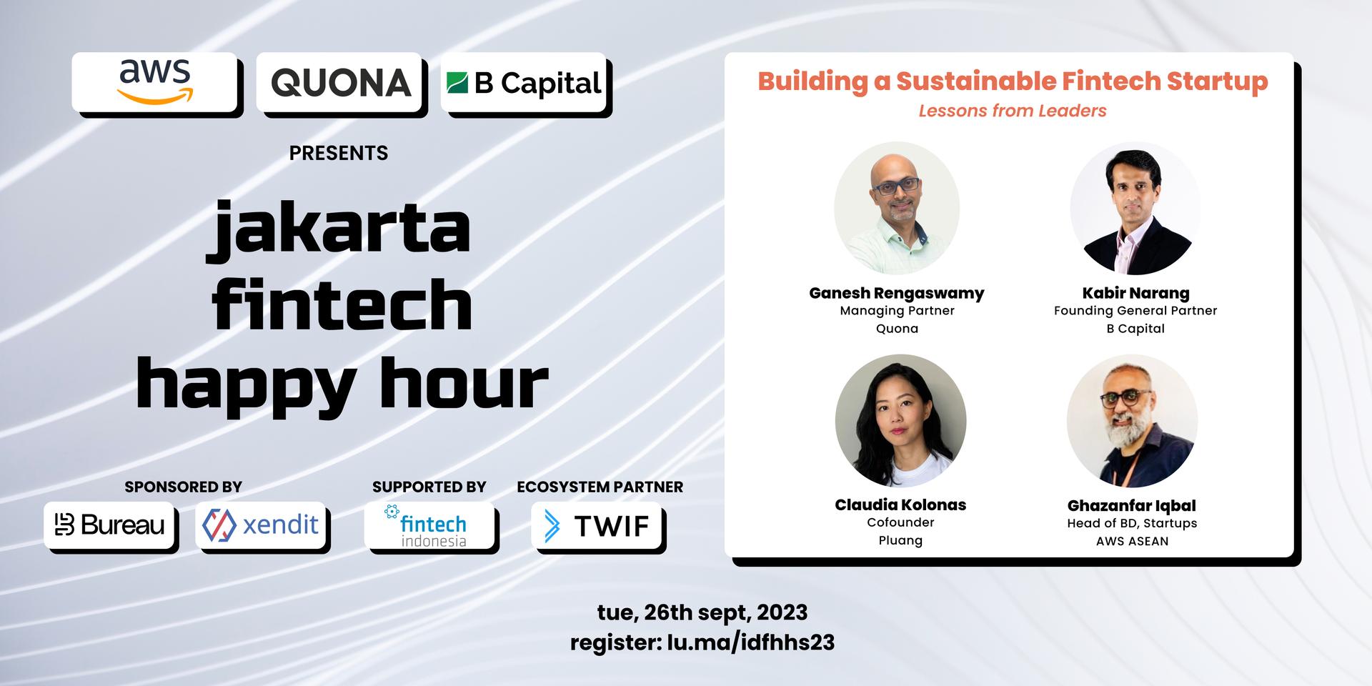 Cover Image for Jakarta Fintech Happy Hour presented by AWS, Quona and B Capital | 26th Sept, 2023