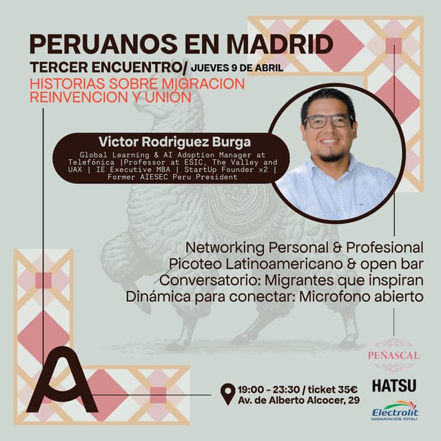 Cartel de Peruanos en Madrid - Tercer encuentro 🇵🇪 Historias sobre migración, reinvención y unión.