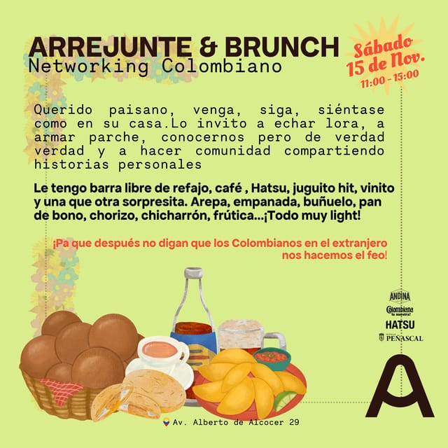 Cartel de Arrejunte & Brunch - Networking Colombiano 🇨🇴(Micrófono abierto)
