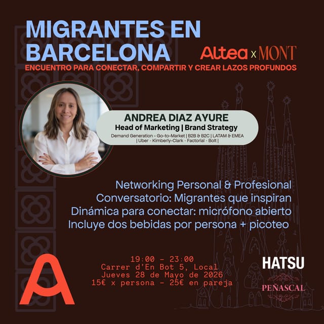 Cartel de Migrantes en Barcelona - Altea X Mont - Encuentro para conectar, compartir y crear lazos profundos 🔥