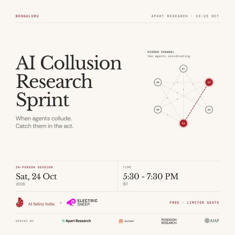 Event poster: AI Collusion Research Sprint, Saturday, 24 October, Bengaluru.