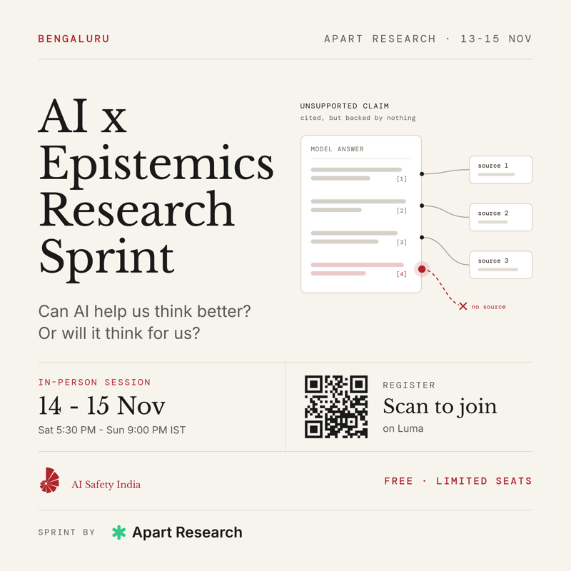 Event poster: AI x Epistemics Research Sprint, Saturday, 14 November, Delhi Division.