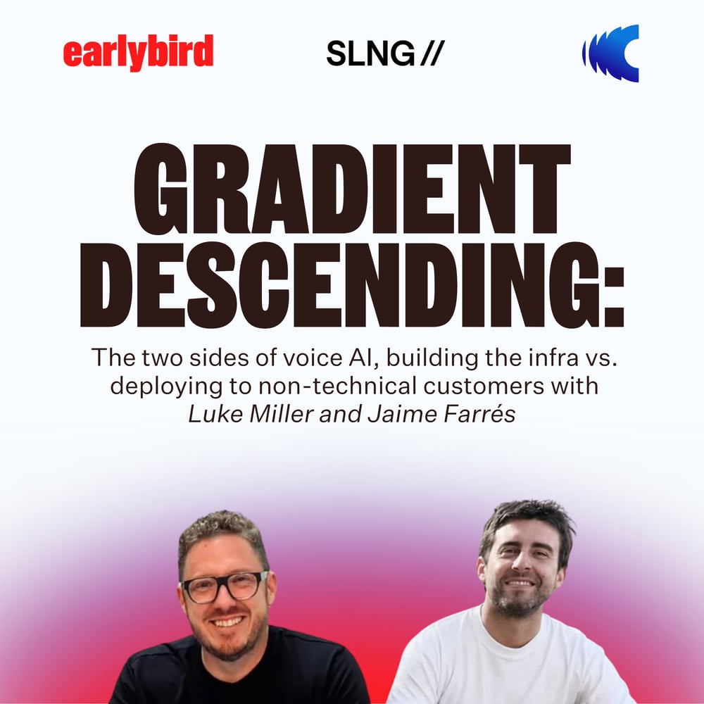 Portada de Gradient Descending: The two sides of voice AI, building the infra vs. deploying to non-technical customers