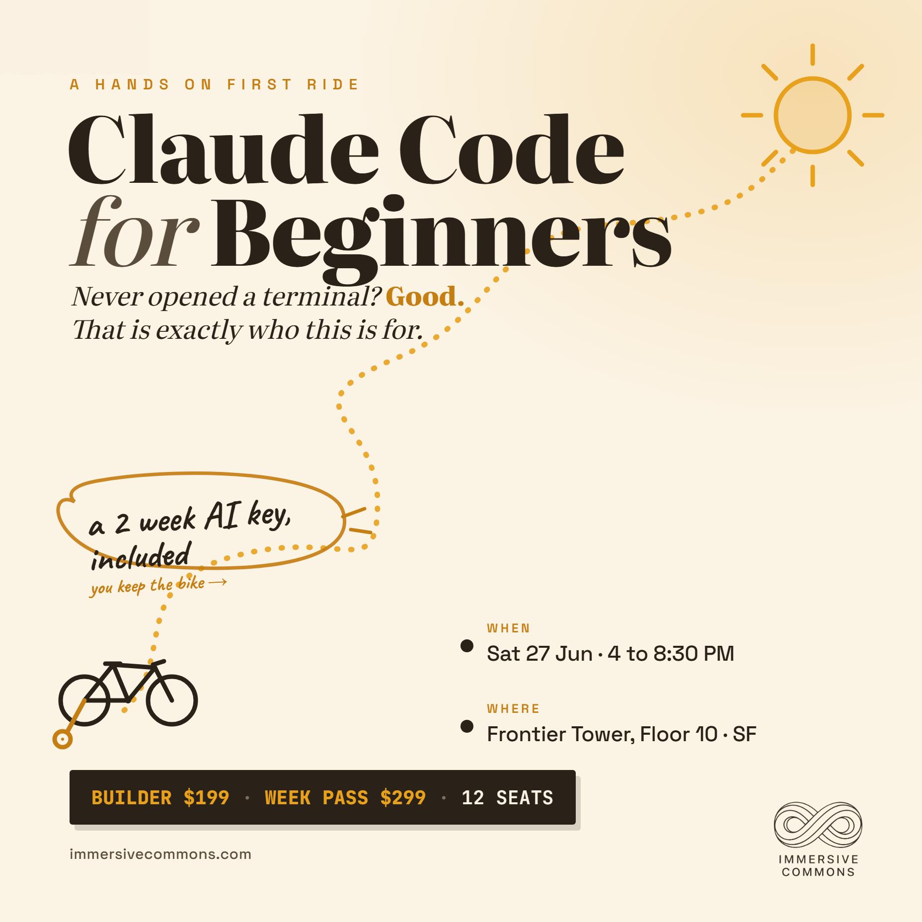 Claude Code for Beginners — Sat June 27, Frontier Tower SF