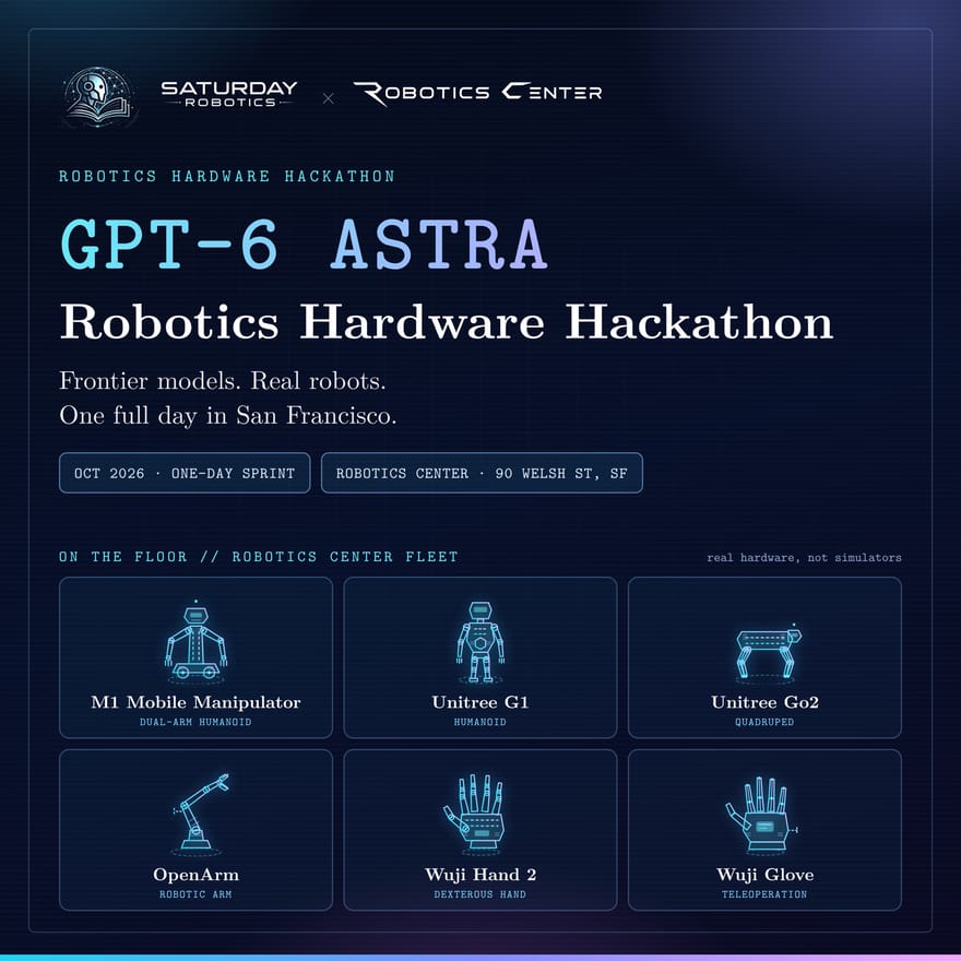 GPT-6 Astra Robotics Hardware Hackathon: Saturday Robotics × Robotics Center. SF