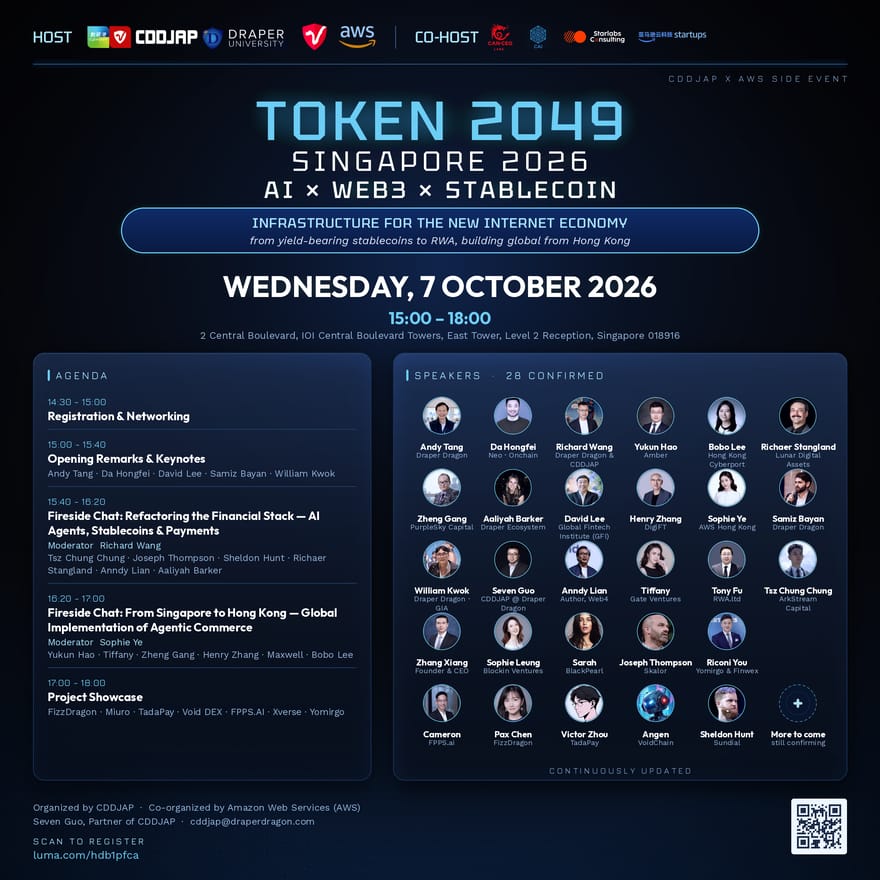 CDD JAP × AWS Side Event @ TOKEN2049 Week -- AI × Web3 × Stablecoin: Infrastructure for the New Internet Economy