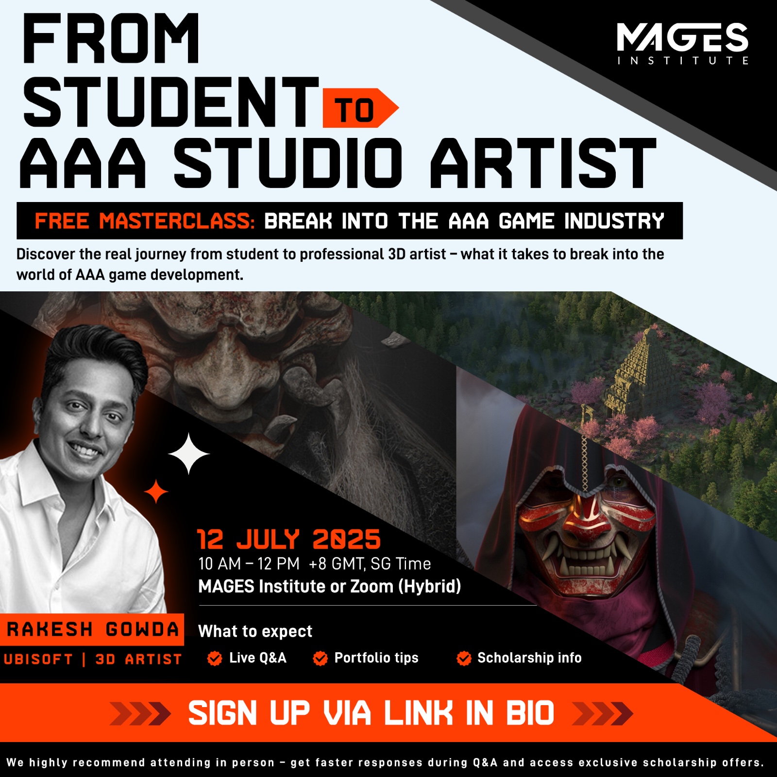From Student to AAA Studio Artist: A Masterclass with Rakesh (In-Person & ZOOM)