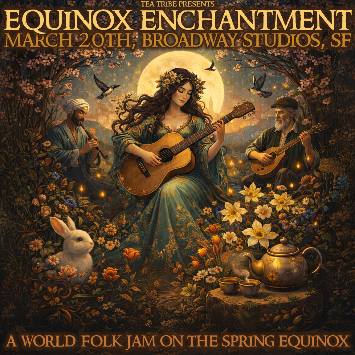 Flyer for Equinox Enchantment: World Folk Jam on the Spring Equinox