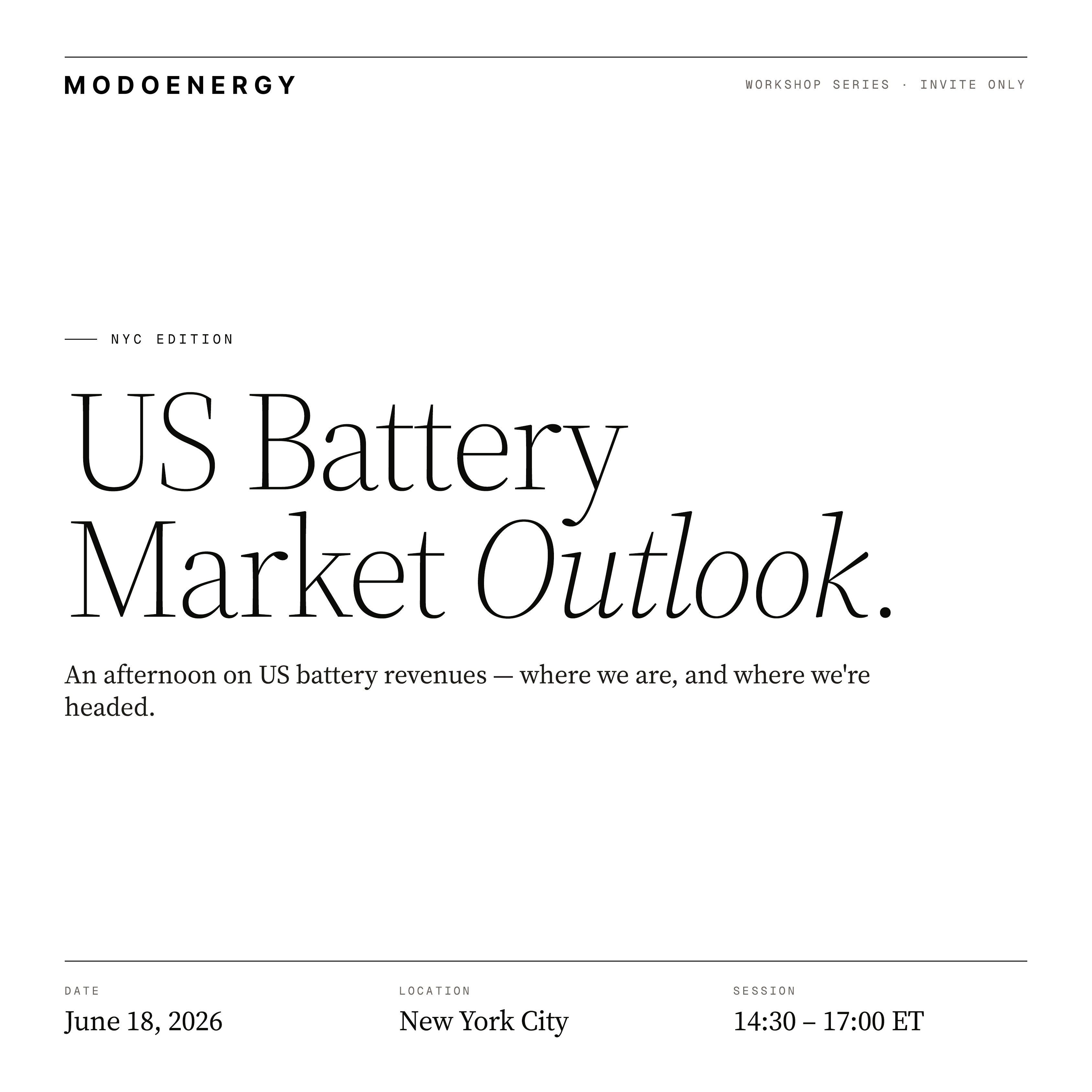 WORKSHOP: US Battery Market Outlook (NYC)