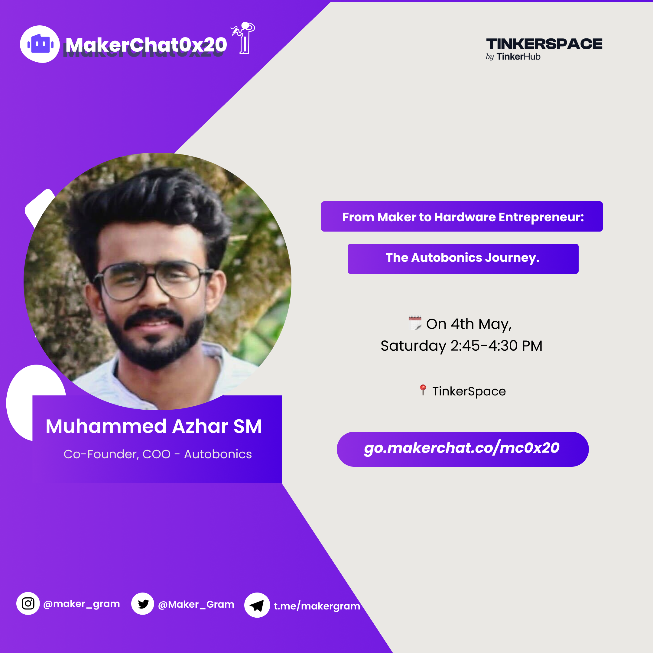 MakerChat0x20: From Maker to hardware Entrepreneur: The Autobonics Journey.