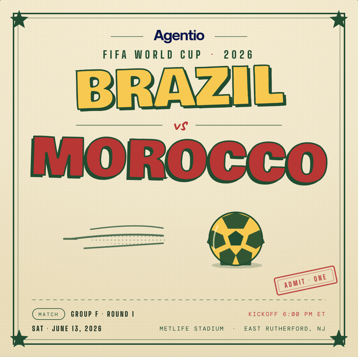Cover art for #Bucket List ✅ with Agentio: World Cup Suite for Brazil v Morocco @ Met Life — East Rutherford, NJ