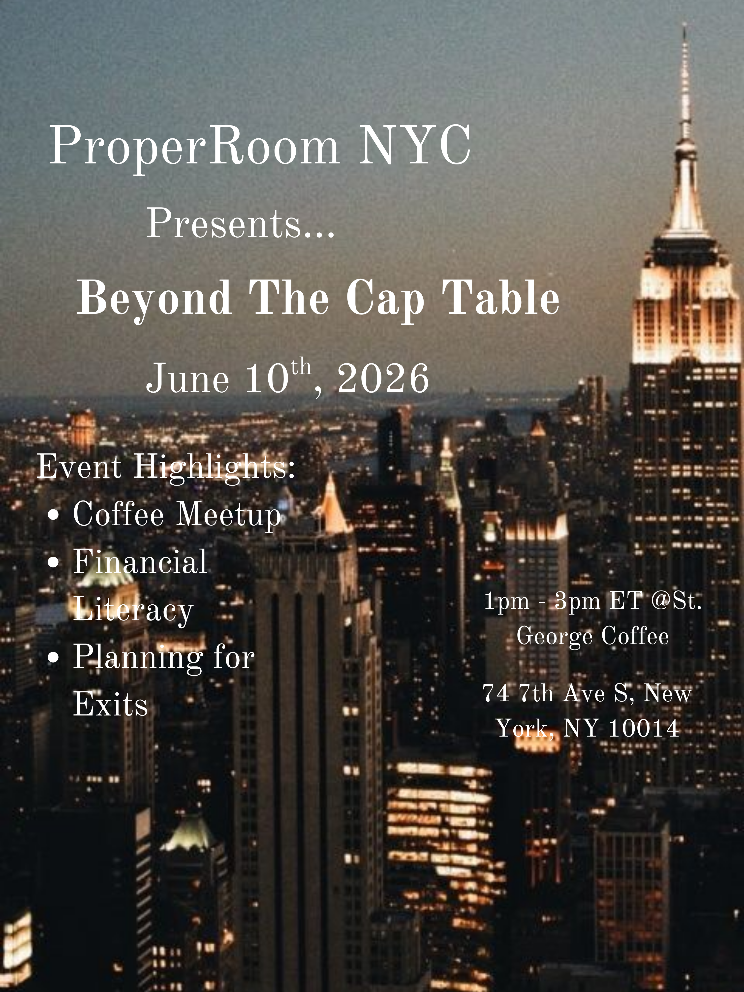 Cover art for #ProperRoom NYC: 'Beyond The Cap Table' Coffee Chat (a16z Follow-Up) — New York, NY