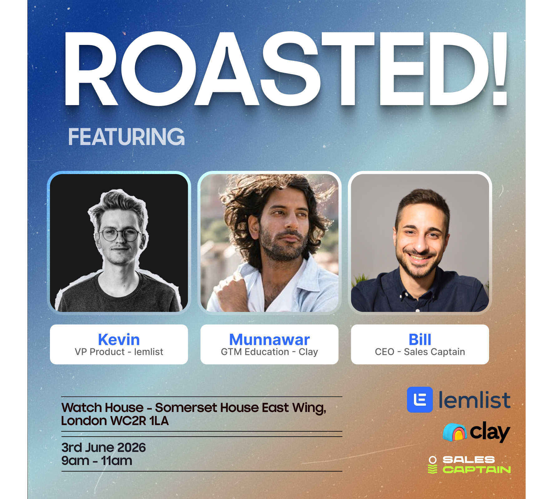 Cover art for #Roasted! - lemlist & Clay GTM coffee session — WatchHouse Somerset House