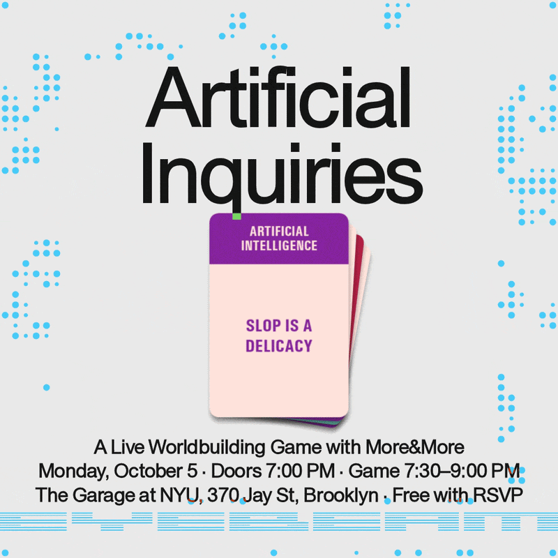Eyebeam präsentiert Künstliche Anfragen: Ein Live-Weltgestaltungs-Spiel mit More&More