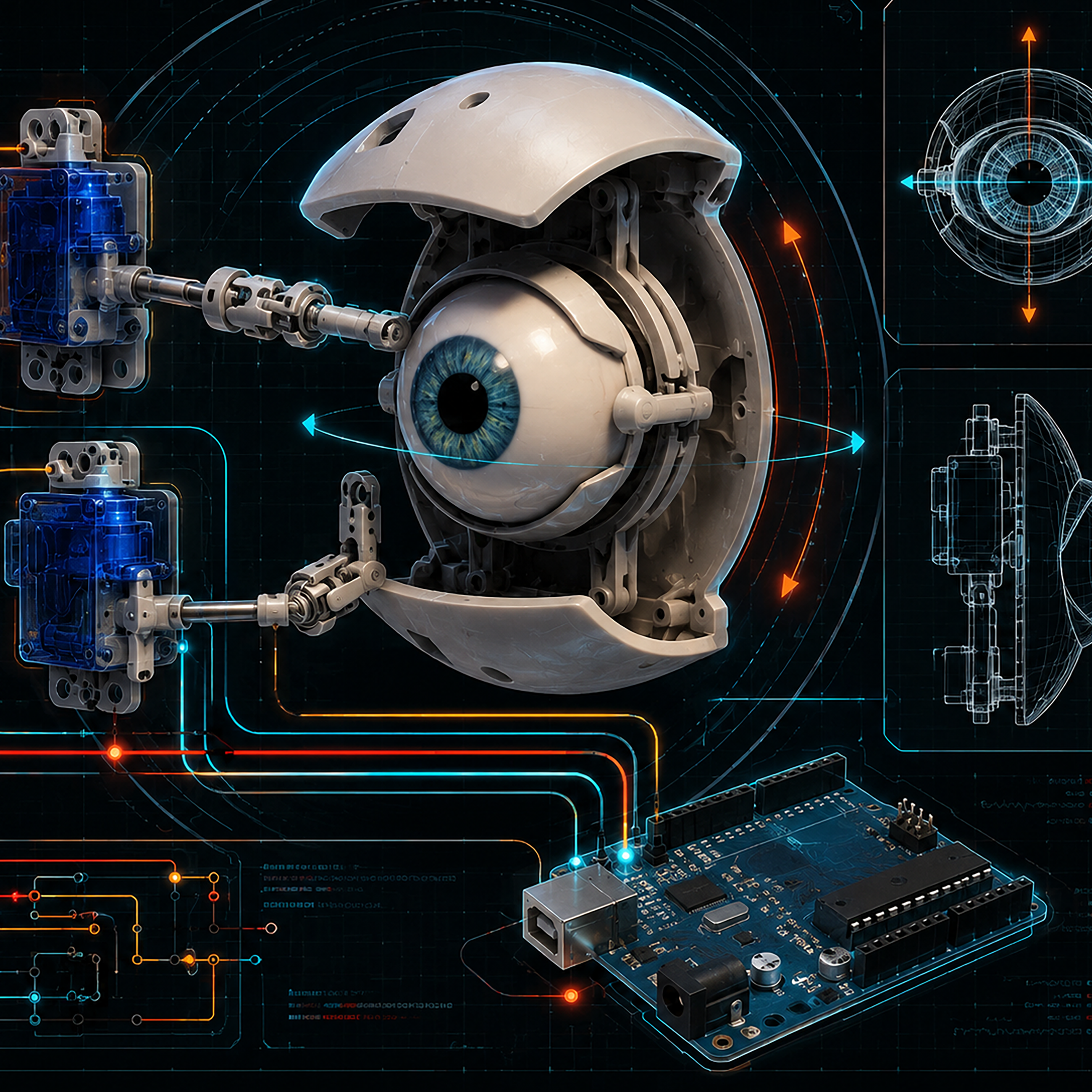 Poster or documentation for Mecha Robot Eyeball! Fast and Cheap Kinetic Sculpture for Beginners